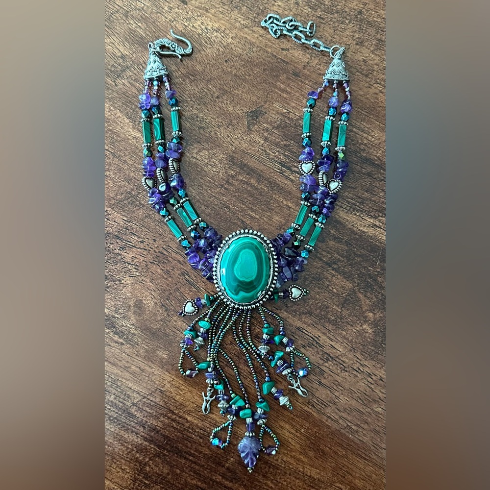 Malachite/Amethyst Statement Necklace - image 1